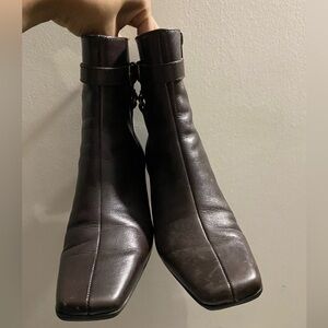 dark brown leather ankle boots